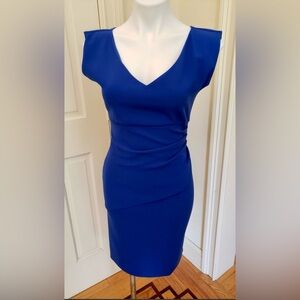 Royal Blue Diane Von Furstenberg Cobalt Side Ruched Sheath V-Neck Dress Size 4